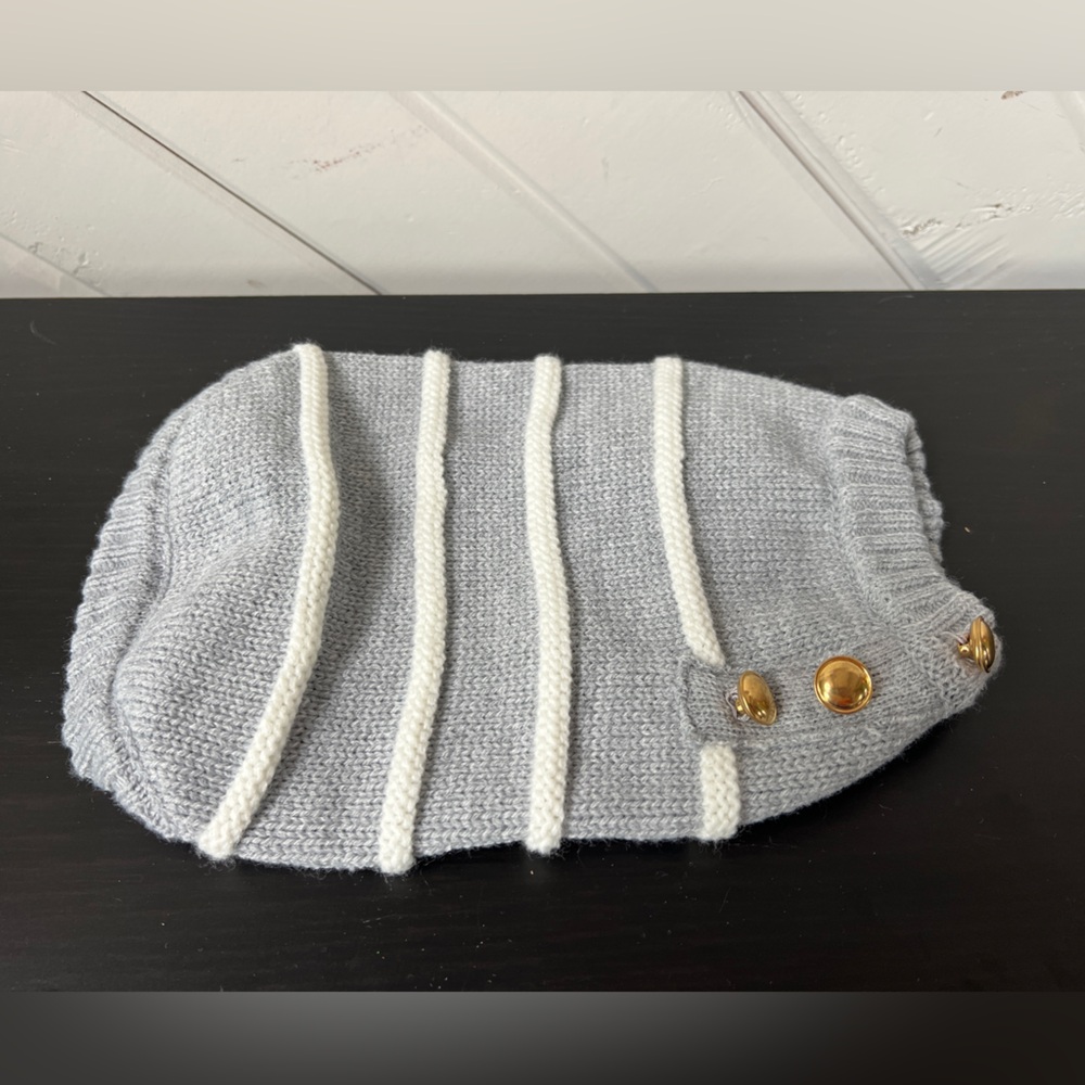 Draper James Gray & White Striped Gold Button Dog Sweater XS